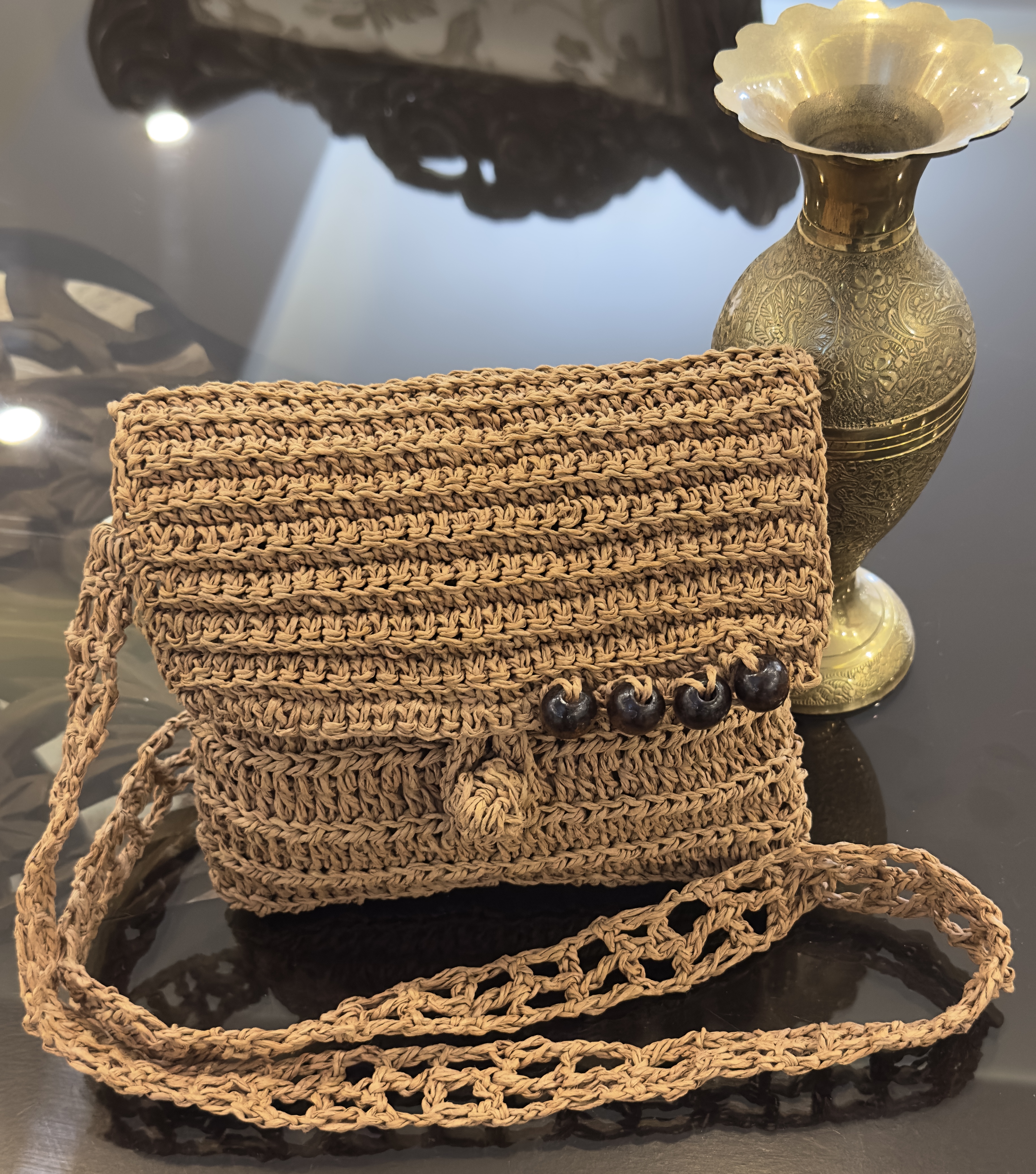 کیف دوشی رافیا آستر دار با جنس نخ ترک رافیا M7