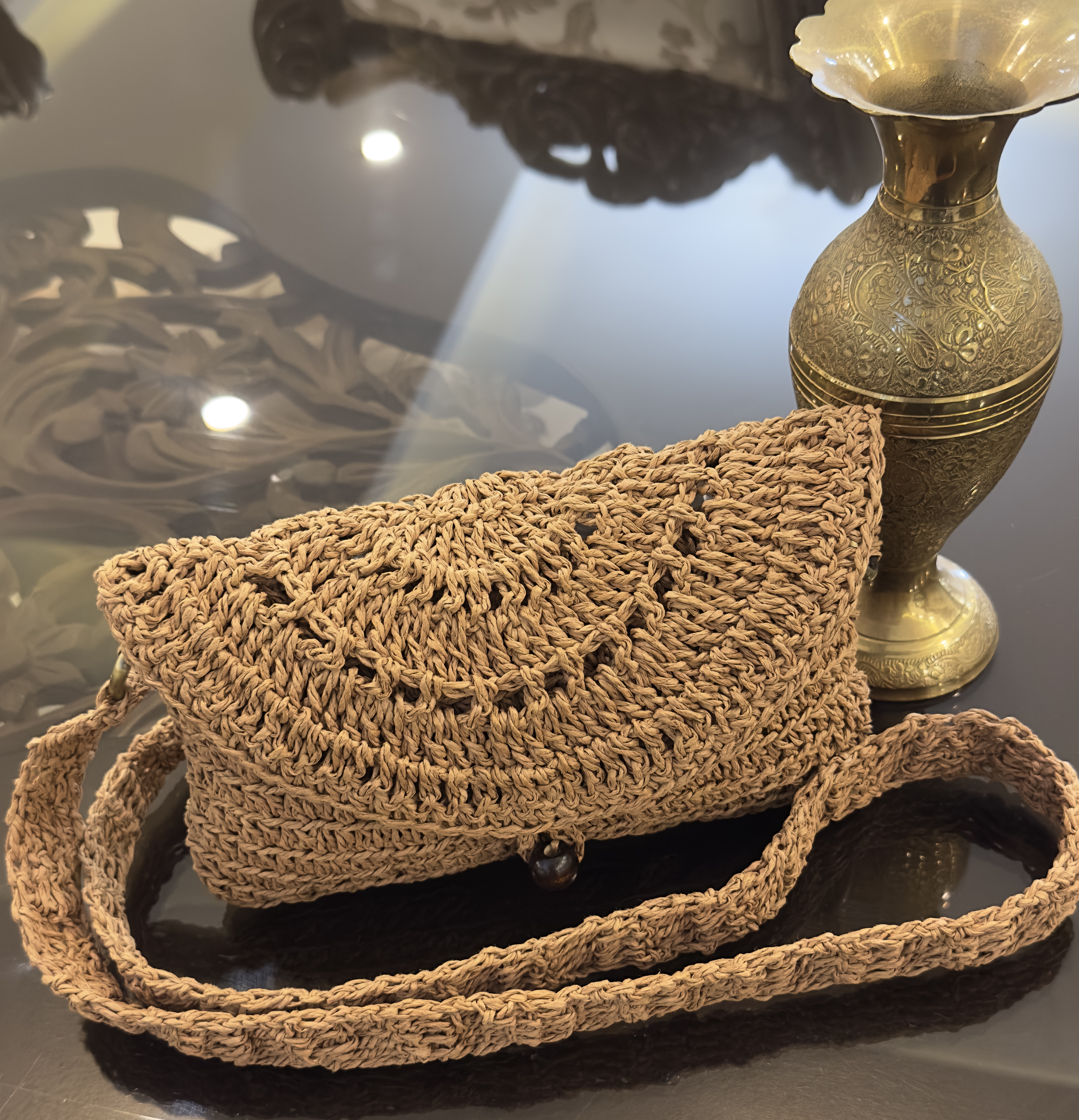 کیف دوشی رافیا آستر دار با جنس نخ ترک رافیا M3