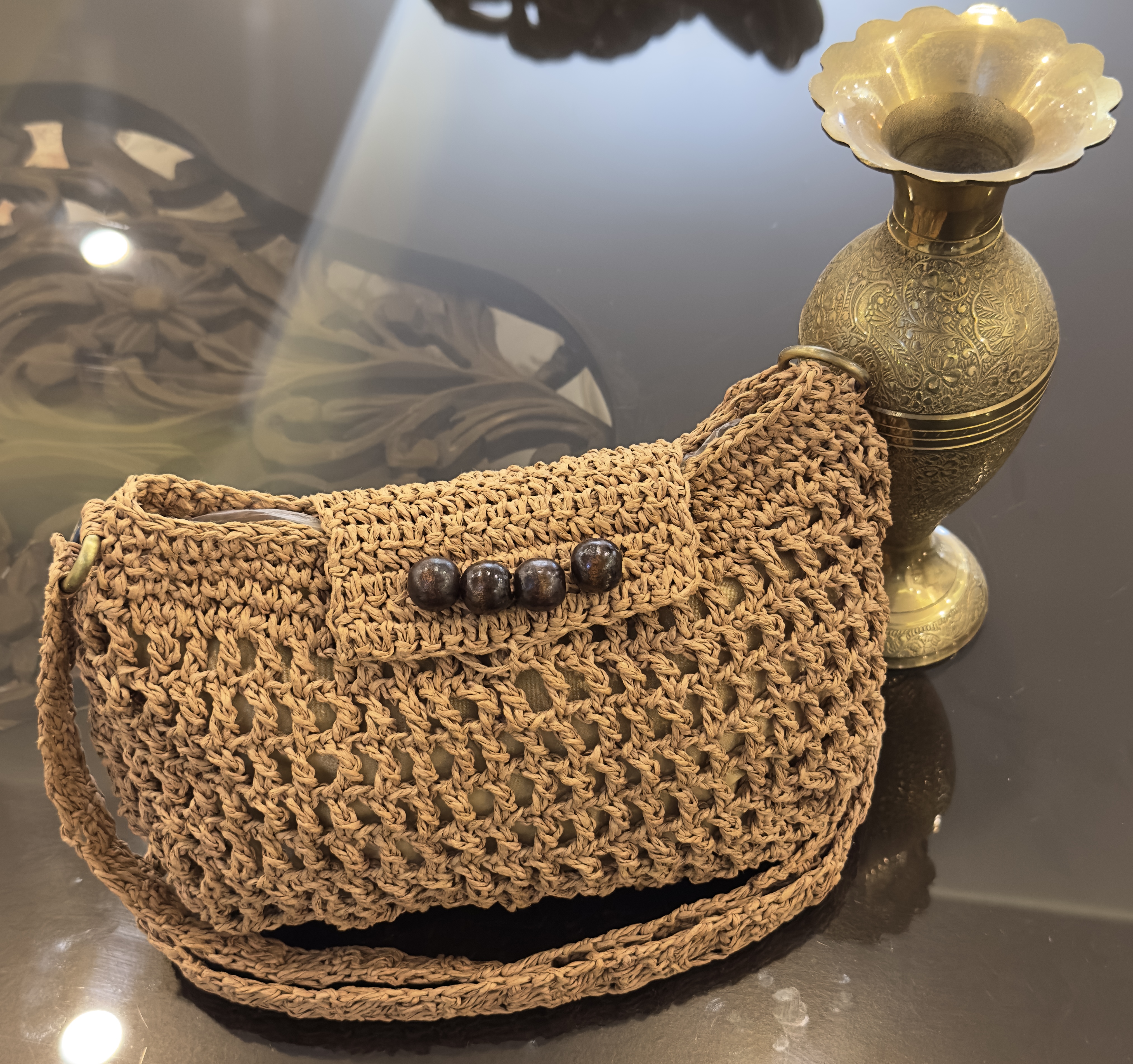 کیف دوشی رافیا آستر دار با جنس نخ ترک رافیا M1