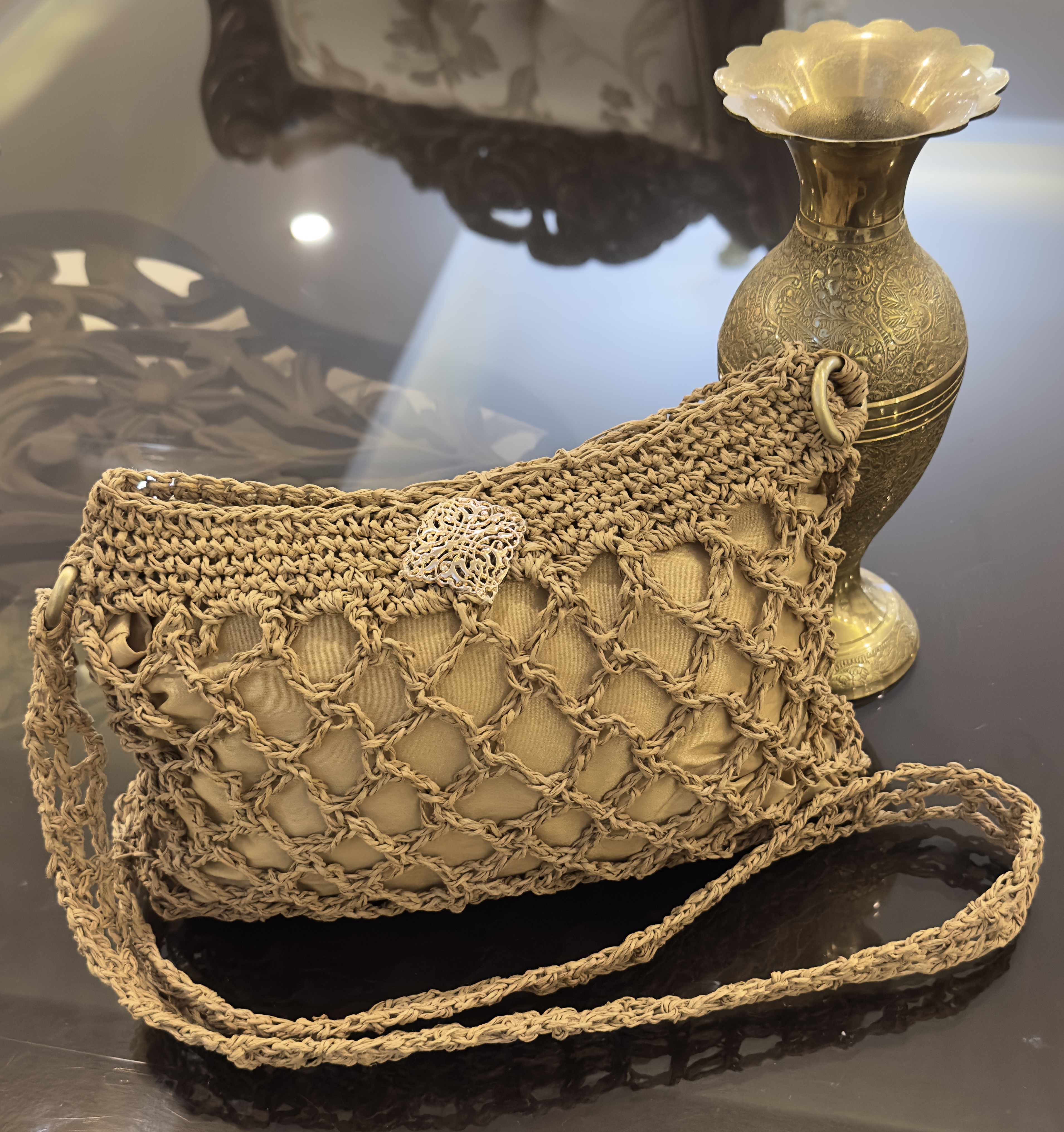 کیف دوشی رافیا آستر دار با جنس نخ ترک رافیا M2