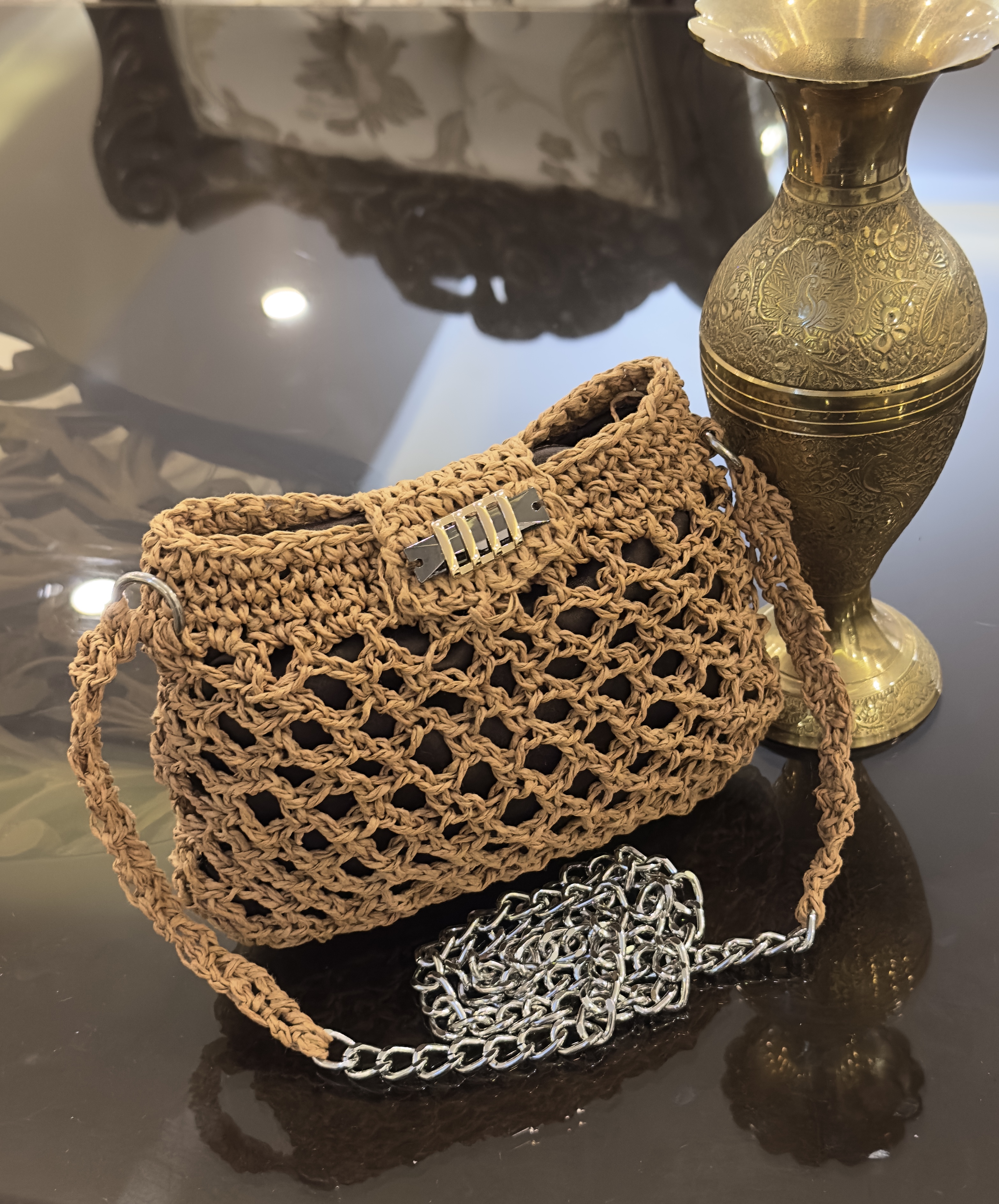 کیف دوشی رافیا آستر دار با جنس نخ ترک رافیا M9