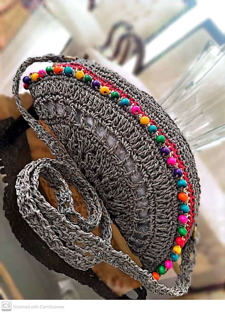 کیف طوسی دوشی رافیا استردار نخ ترک رافیا M11