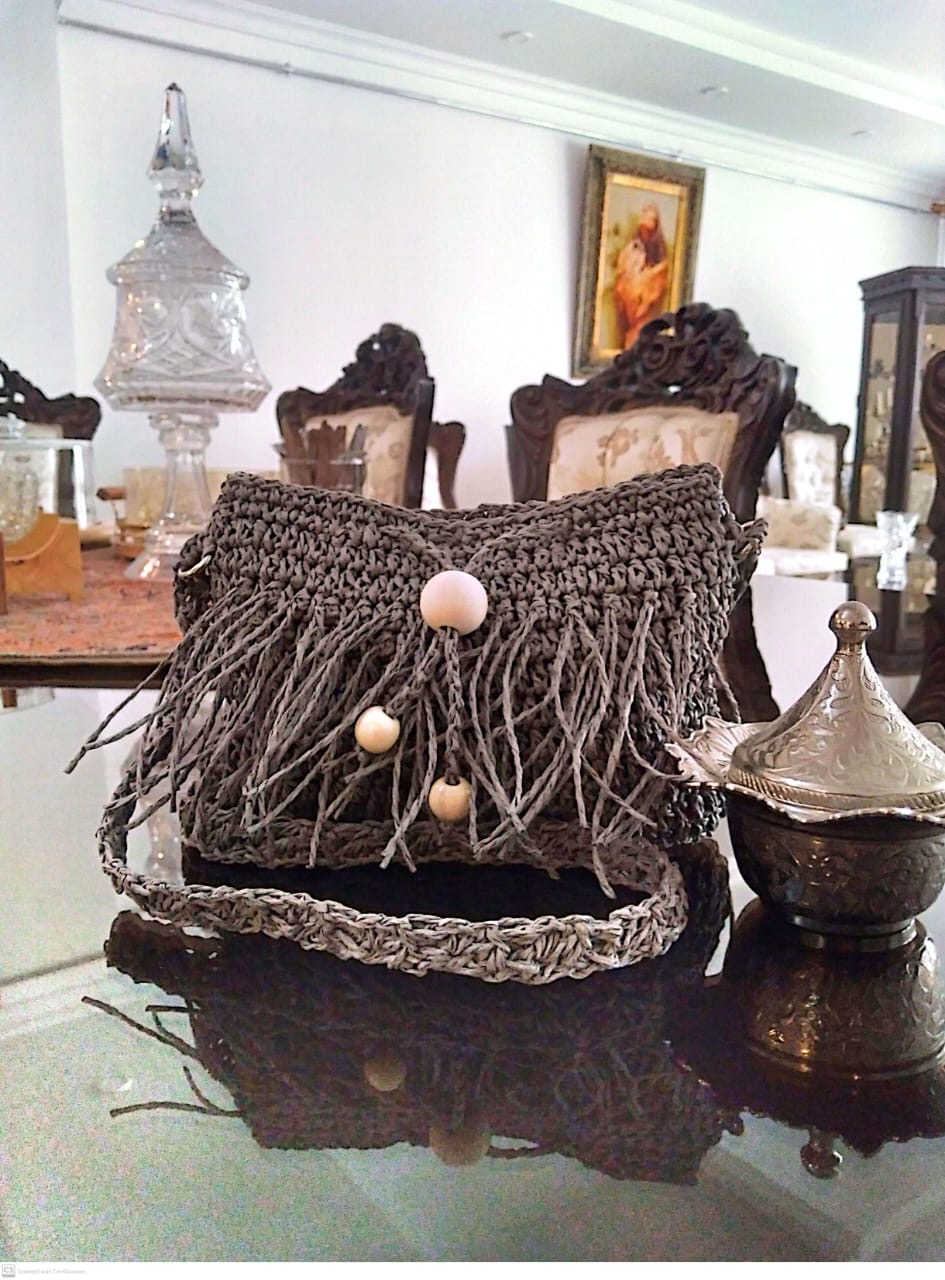 کیف طوسی دوشی رافیا استردار نخ ترک رافیا M13