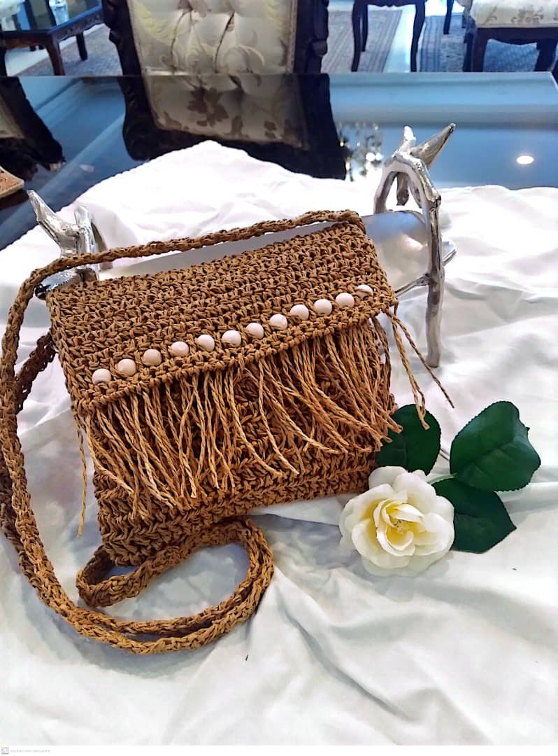 کیف دوشی رافیا آستر دار با جنس نخ ترک رافیا M5