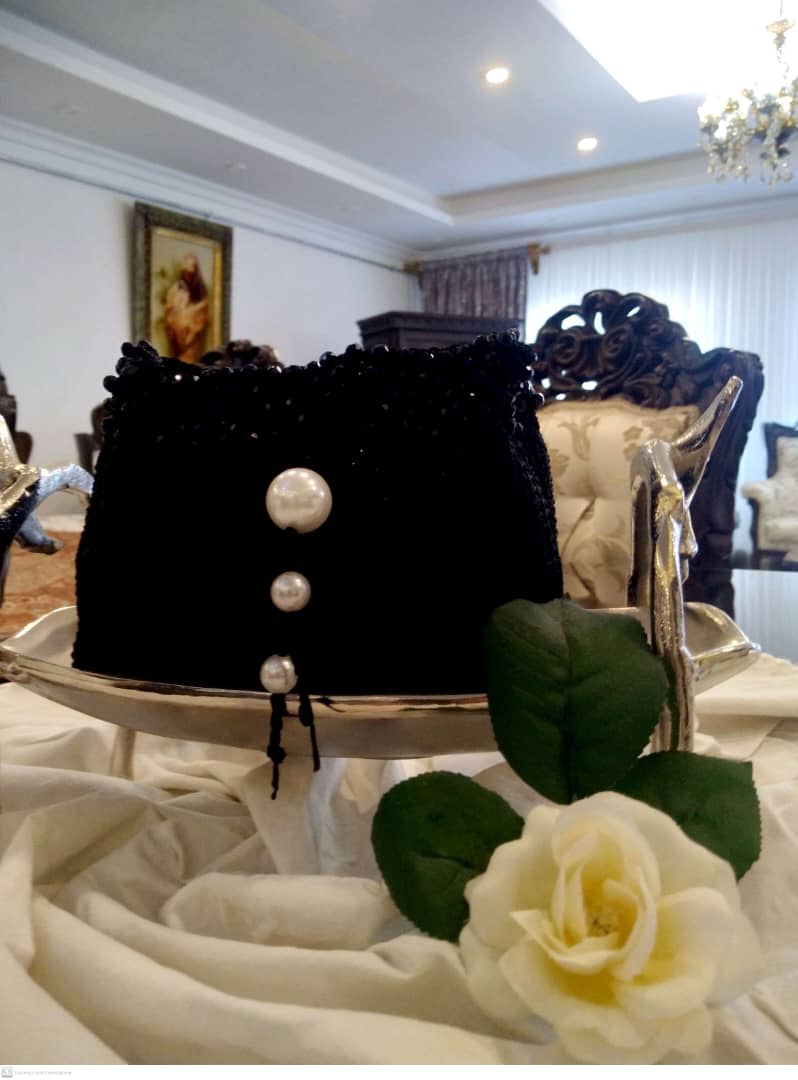 کیف مشکی لوازم ارایش مکرومه ابریشمی کریستال بافی استردار M19